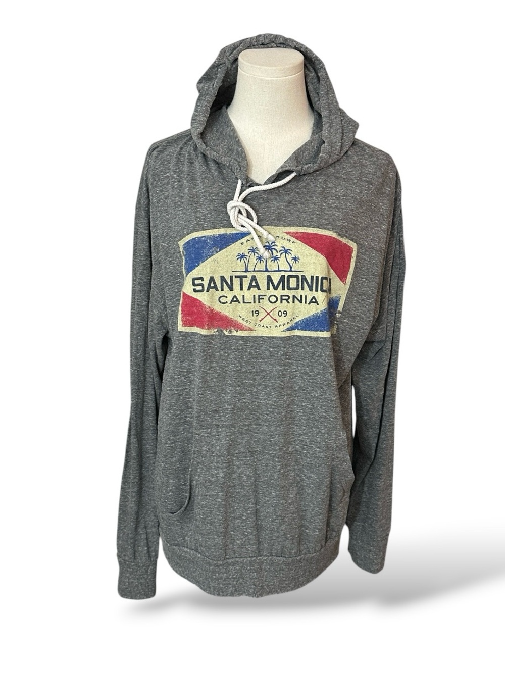 “Blue‎ 84” Santa Monica California Gray Hooded long sleeve Tshirt Mens size L